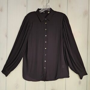 Tahari Womens Black Pleated Sleeve Shirt Blouse Medium Whimsigoth Fairy Grunge